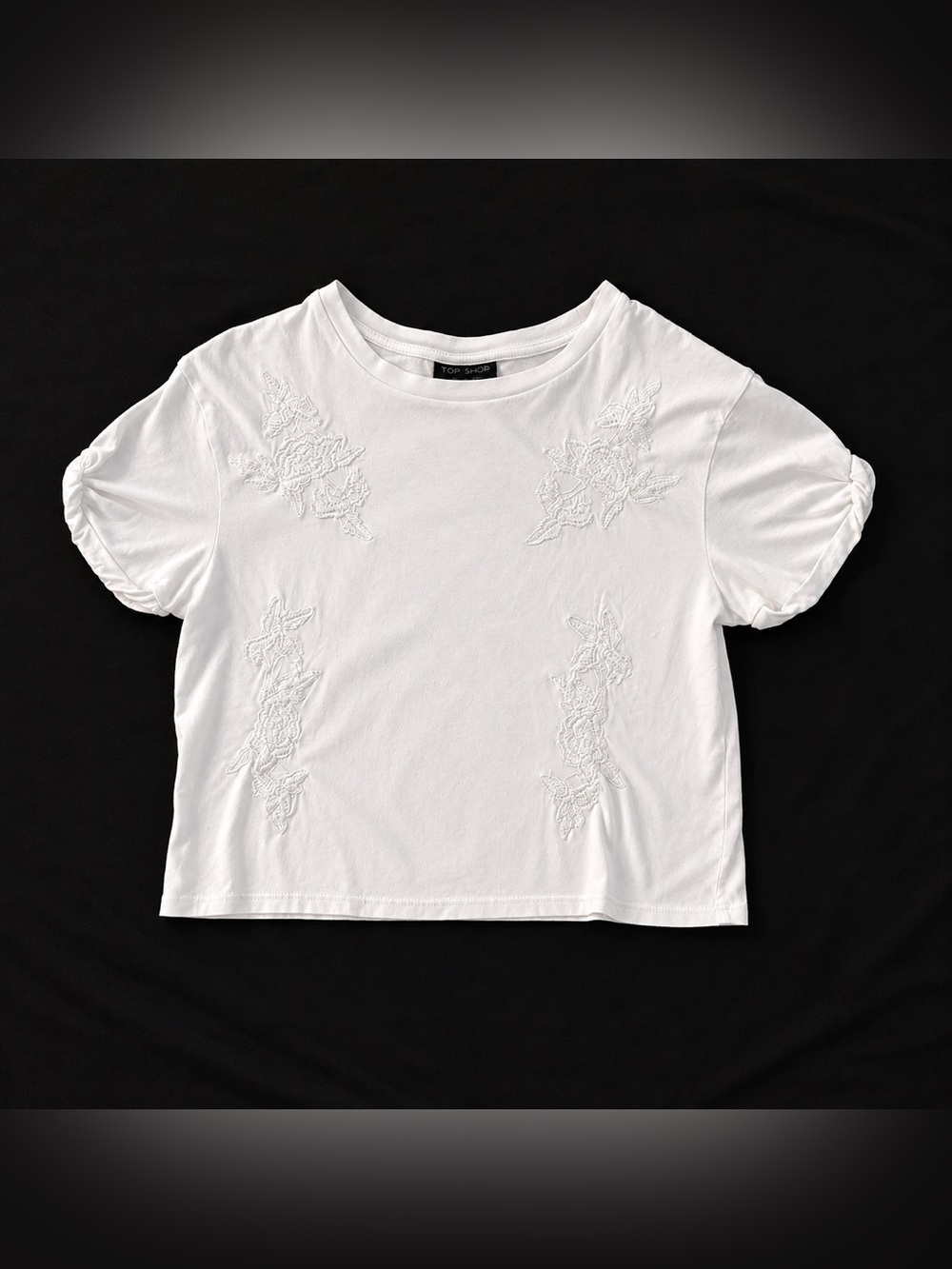 Topshop White Cropped Tee with Subtle Lace Appliqué